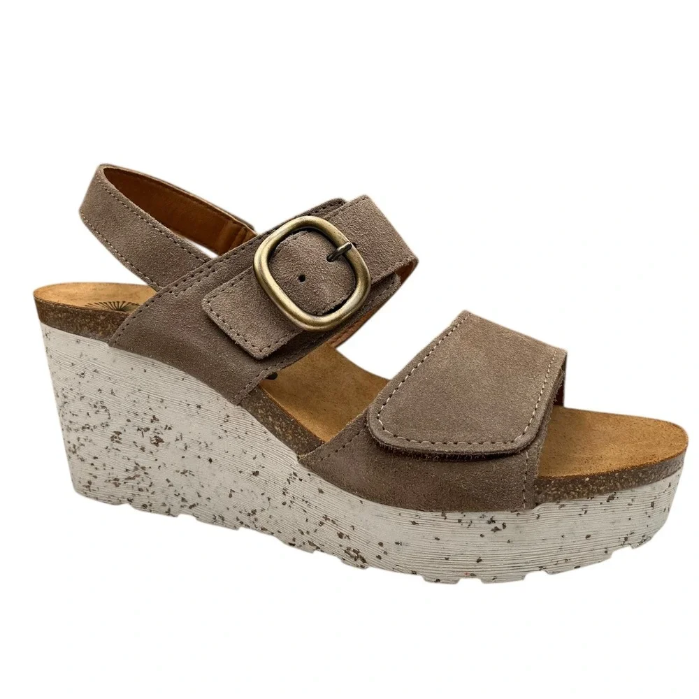 OTBT Made In Portugal Women's Wedge Leather‎ Sandals Size 9-9.5 Taupe/Greige